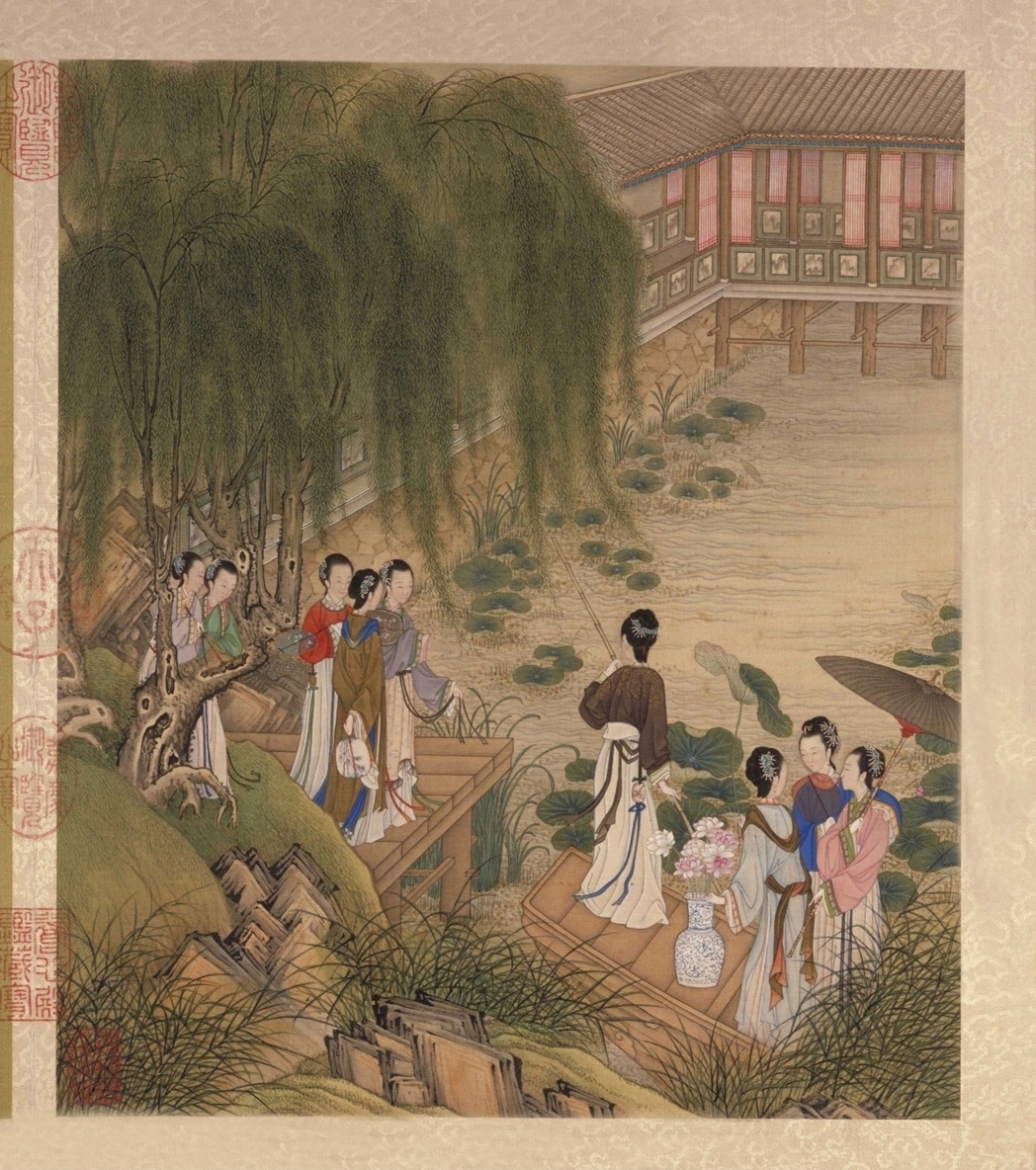 清·陈枚月曼清游图册十二开-（碧池采莲）故宫博物院高清中国古画下载