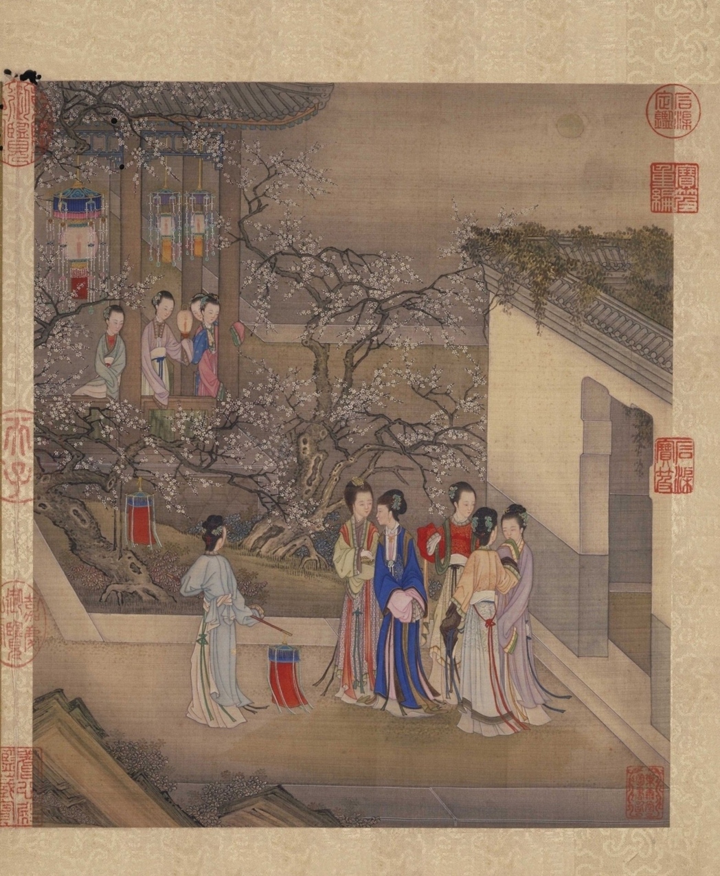 清·陈枚月曼清游图册十二开-（碧池采莲）故宫博物院高清中国古画下载