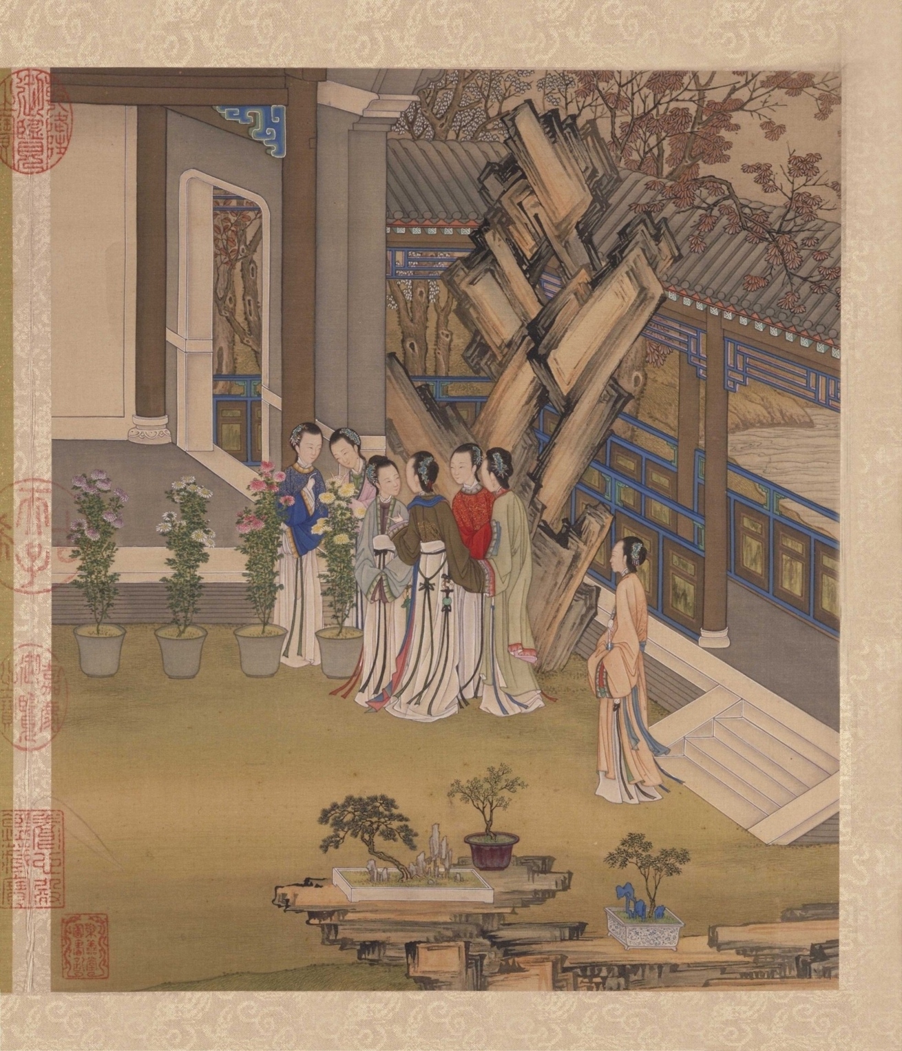 清·陈枚月曼清游图册十二开-（碧池采莲）故宫博物院高清中国古画下载