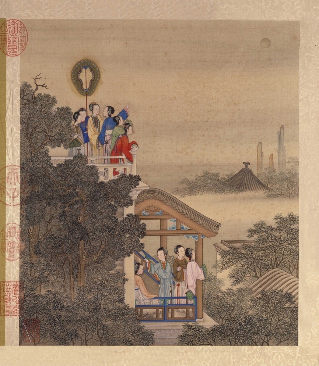 清·陈枚月曼清游图册十二开-（碧池采莲）故宫博物院高清中国古画下载