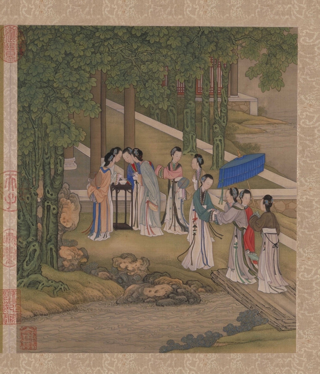 清·陈枚月曼清游图册十二开-（碧池采莲）故宫博物院高清中国古画下载