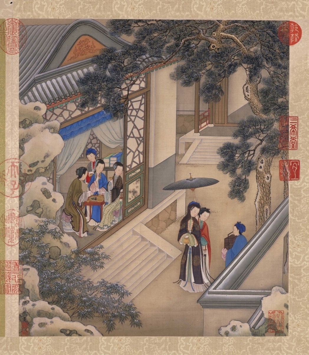 清·陈枚月曼清游图册十二开-（碧池采莲）故宫博物院高清中国古画下载