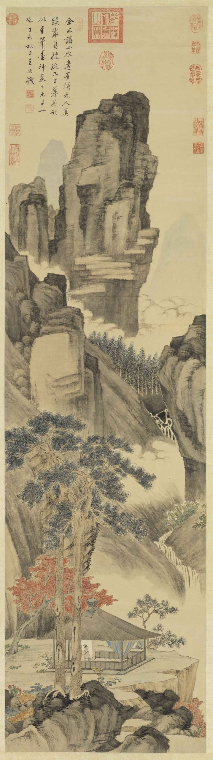 清 王武 仿元人溪亭对菊图
