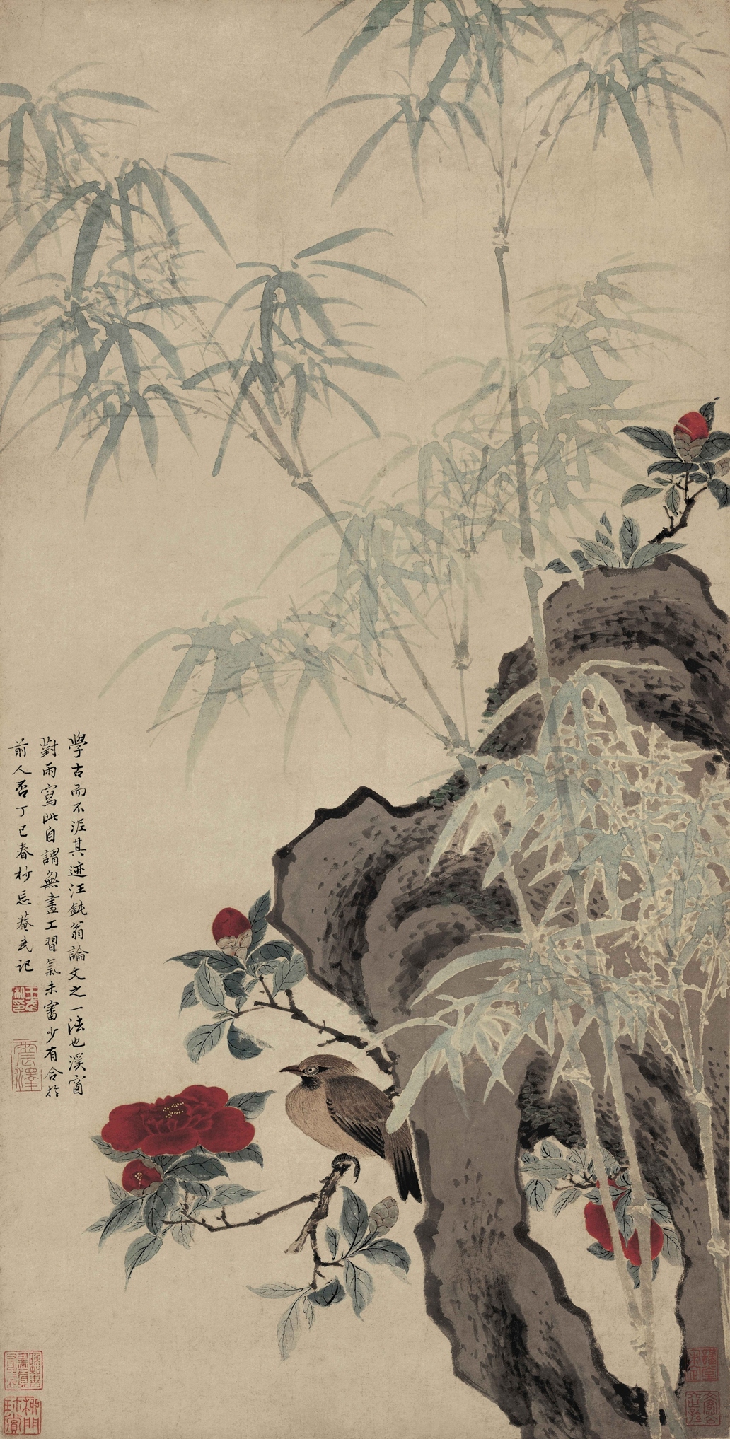 清 王武 花竹栖禽图