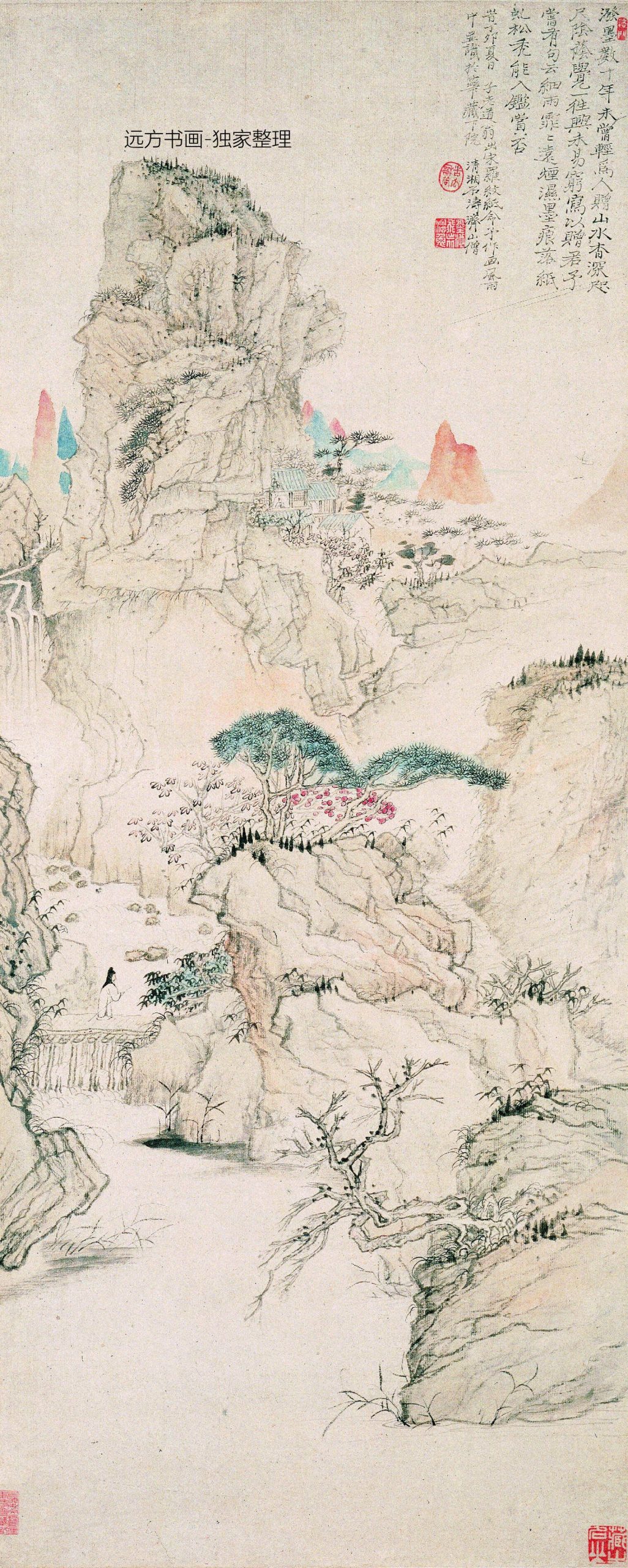 清 石涛 细雨虬松图