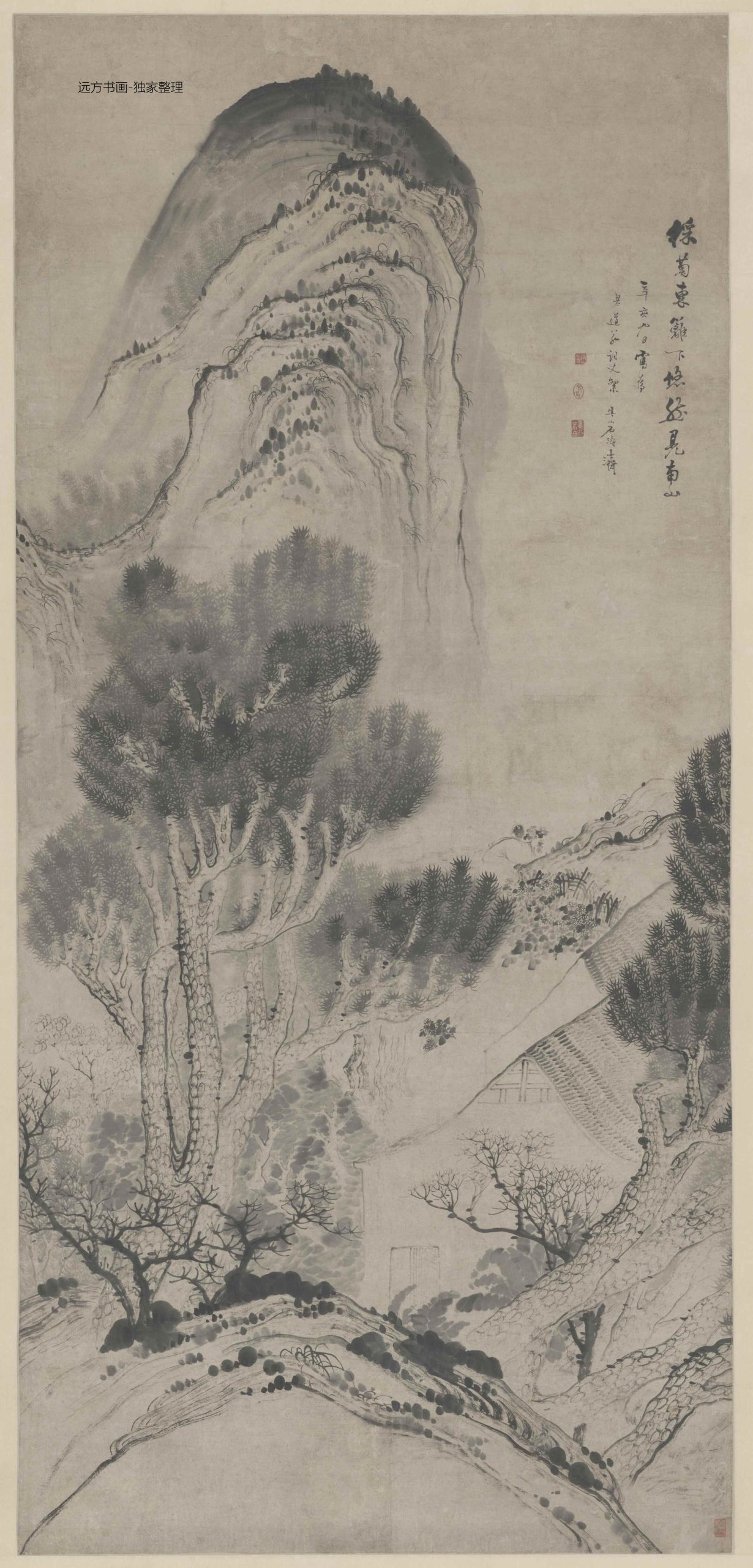 清 石涛 陶诗采菊图