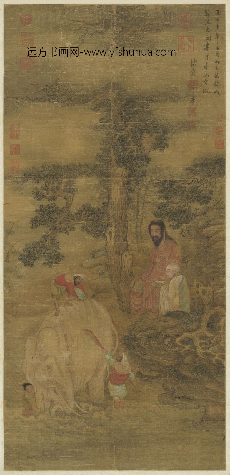 元_钱选_宋仿李公麟沐象图