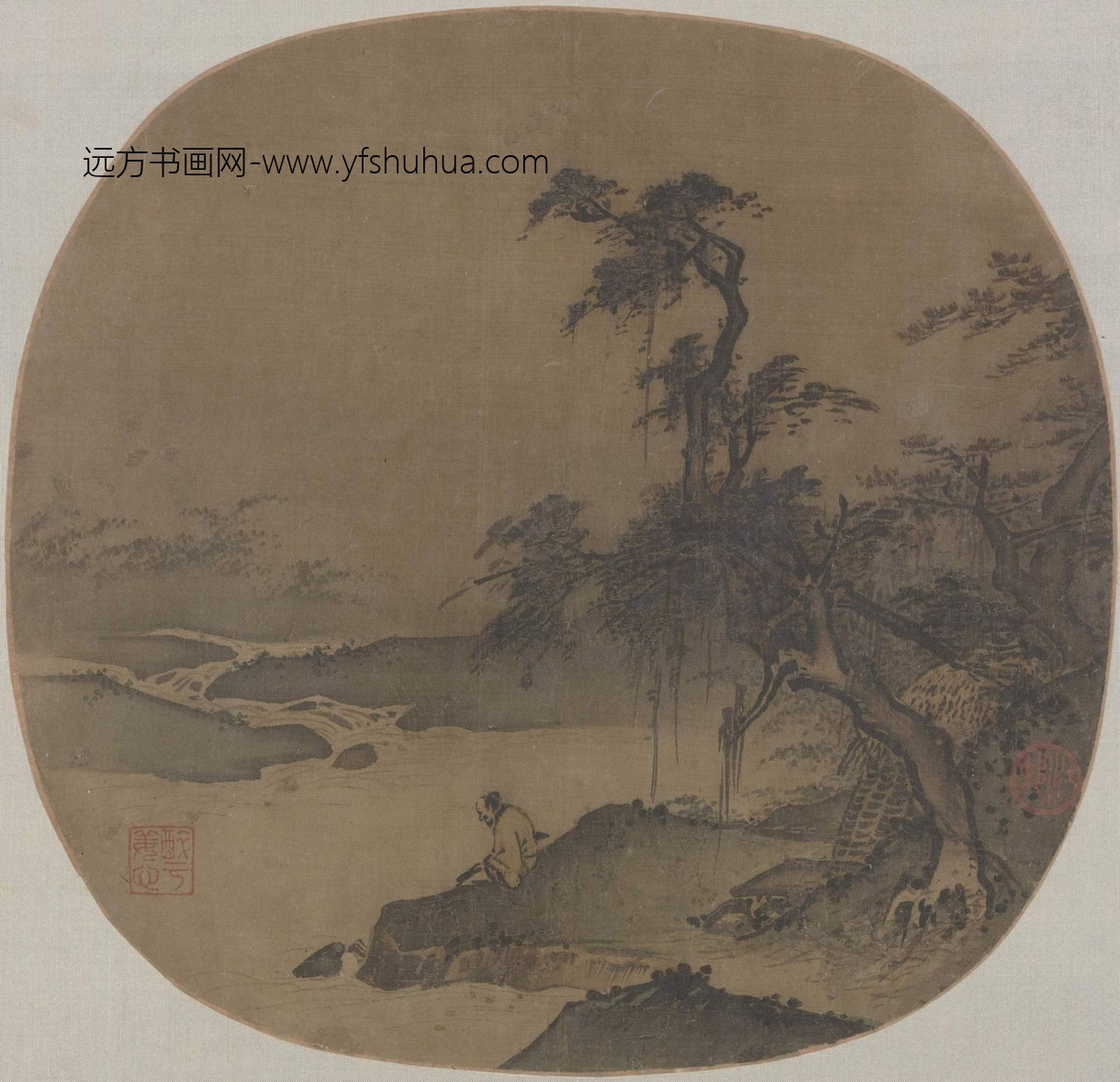 南宋 夏圭（传）临流抚琴图47x49 拷贝