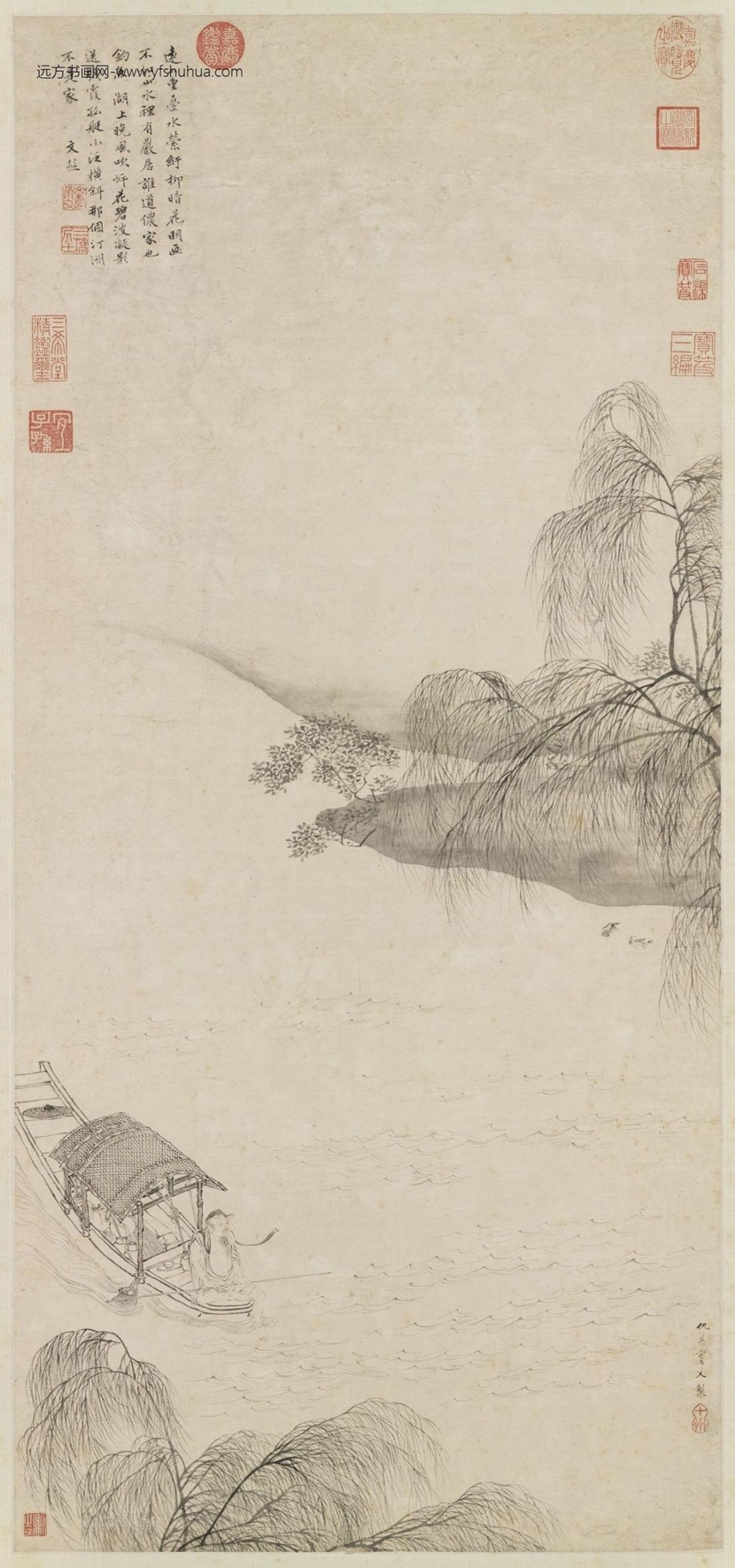 明_仇英_柳塘渔艇图