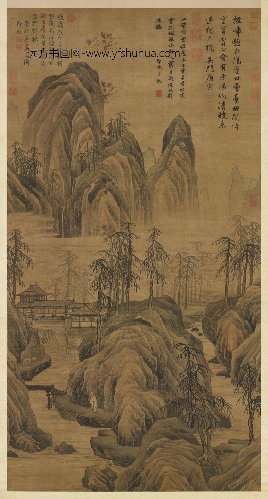 明_唐寅_层岩策杖图轴