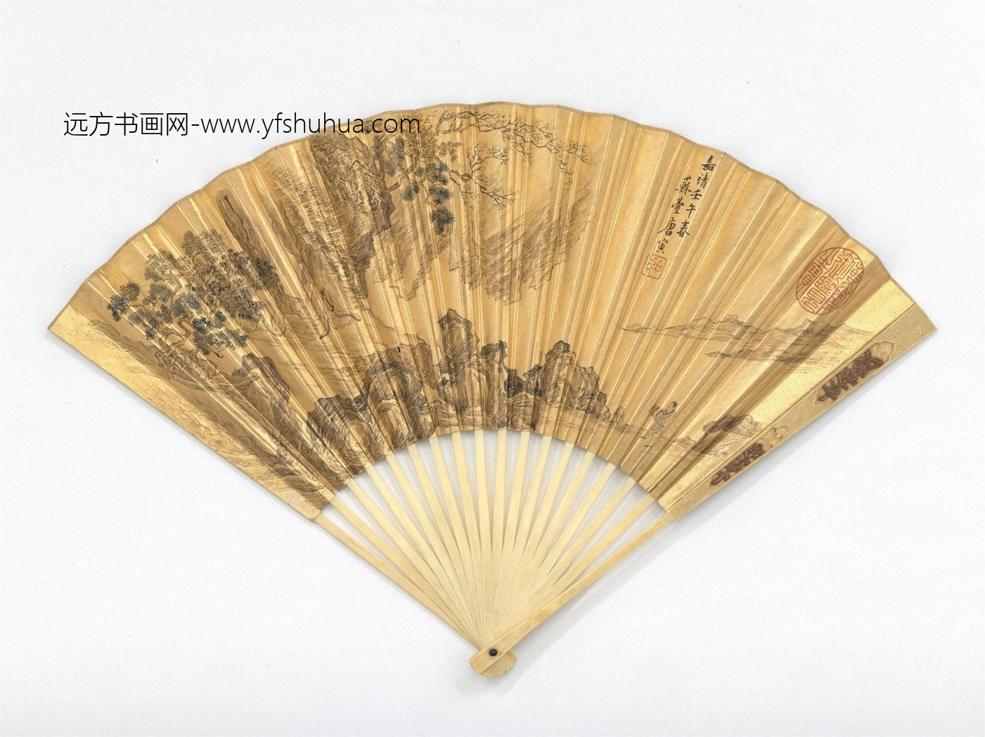 明_唐寅_明唐寅画看山图并自书七言绝句成扇