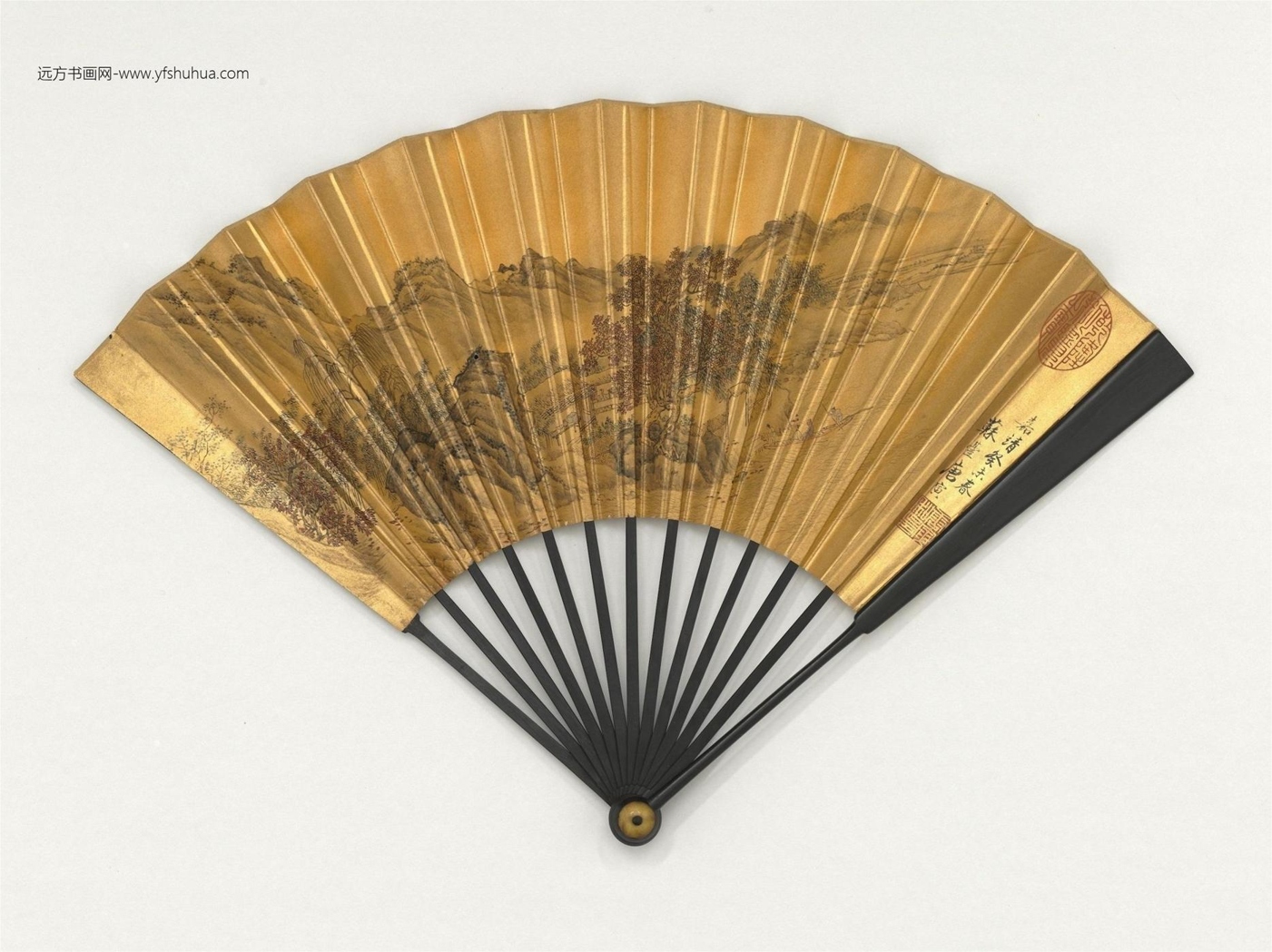 明_唐寅_明唐寅画秋林图成扇