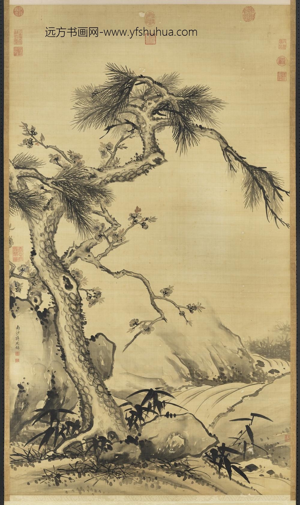清蒋廷锡画岁寒三友轴