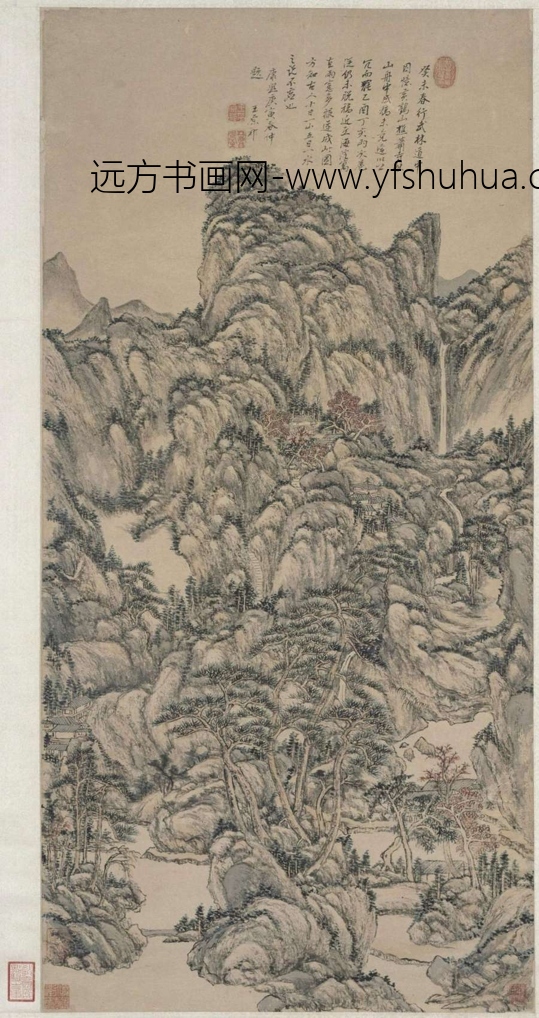 王原祁仿秋山萧寺图轴