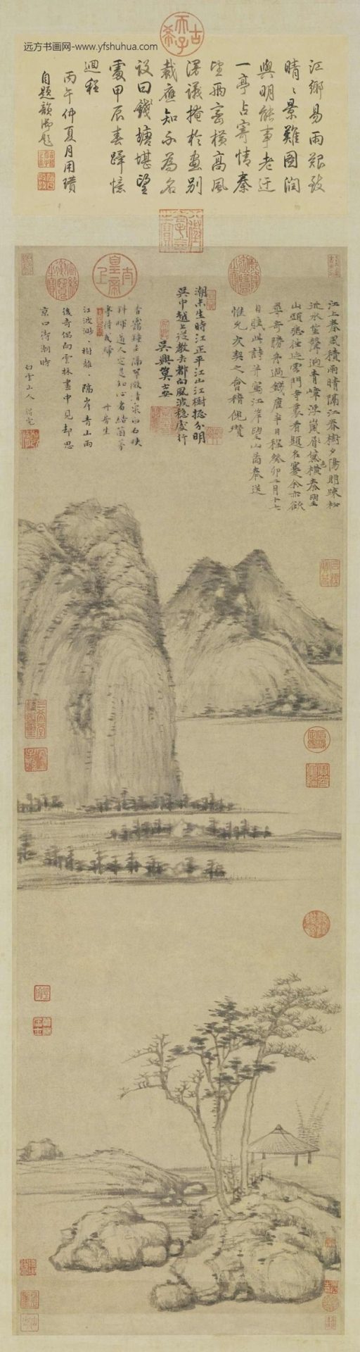 元_倪瓒_江岸望山图