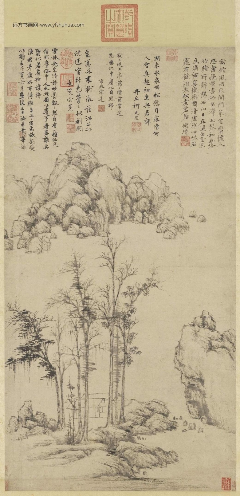 元_倪瓒_江干秋树图