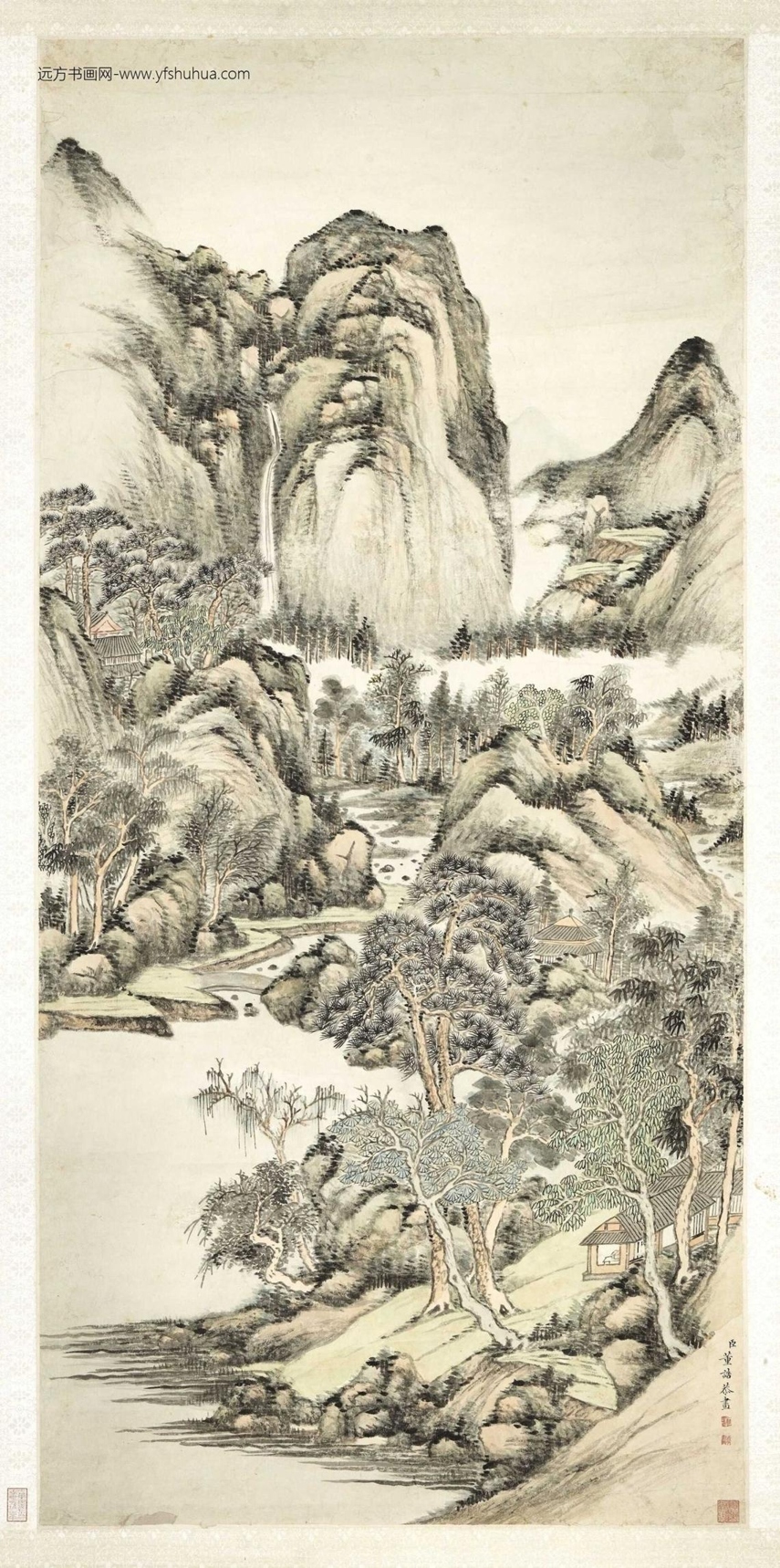 清_董诰_云山飞瀑轴