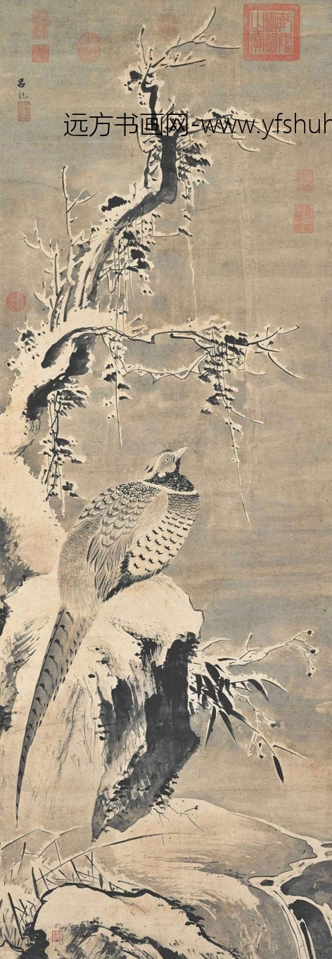 明_吕纪_寒雪山鸡图