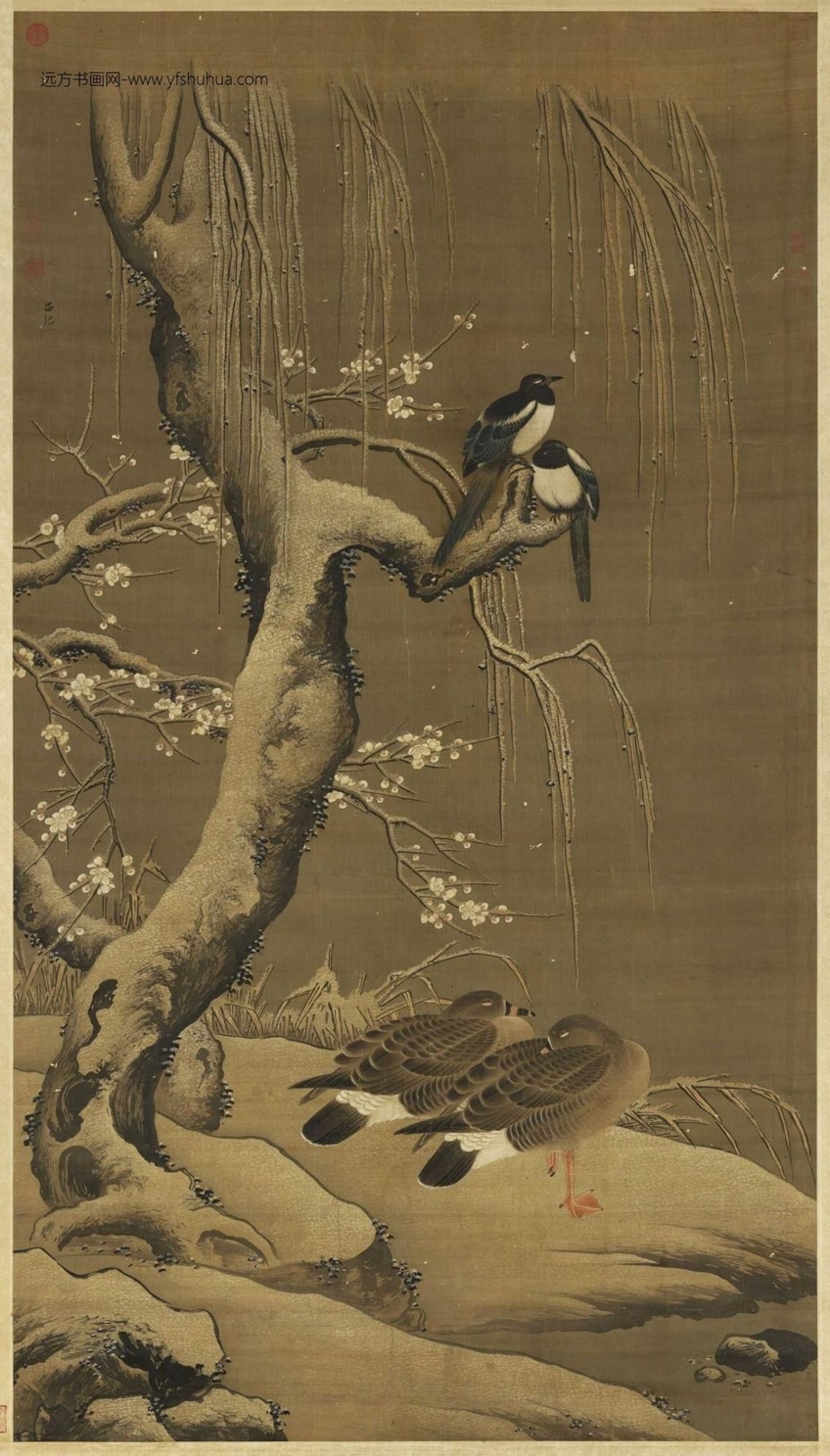 明_吕纪_雪岸双鸿图