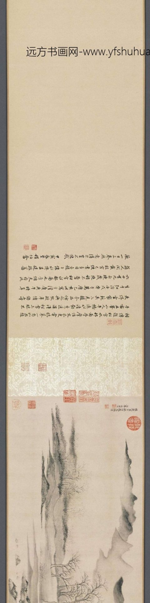 明_文伯仁_仿赵孟頫水村图（平桥远水）_1