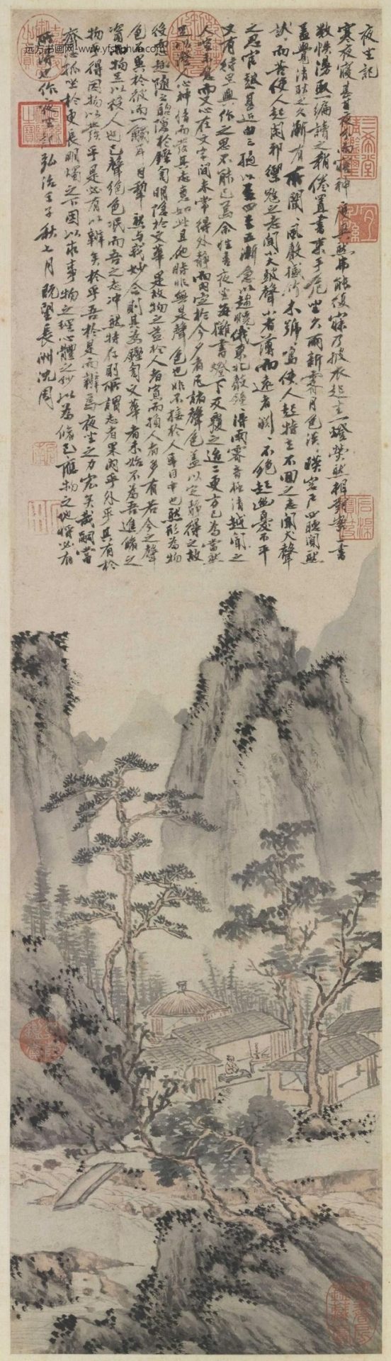 明_沈周_夜坐图