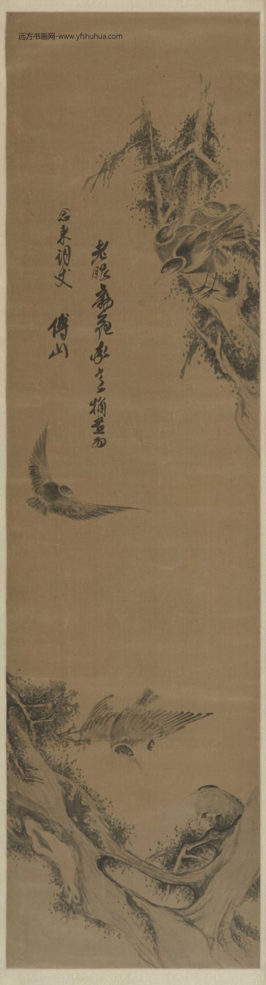 清-傅山古柏寒鸦轴-新00168084