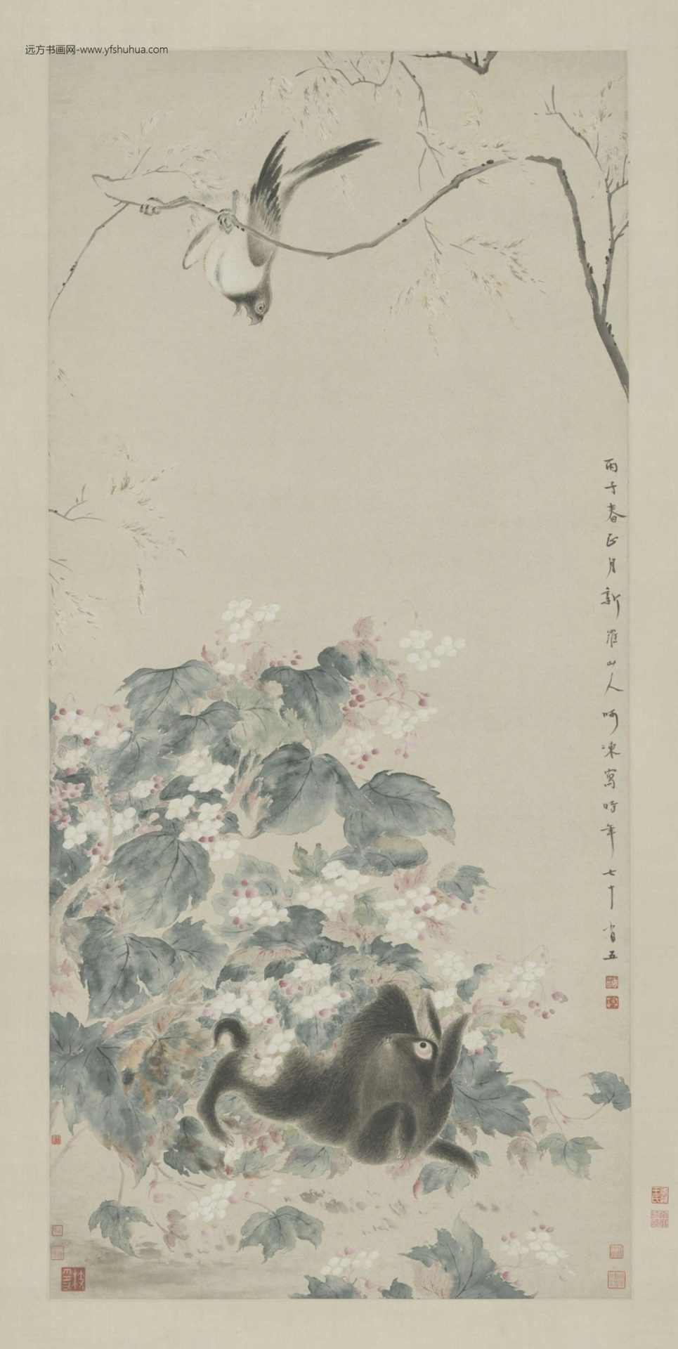 清-华喦海棠禽兔轴-新00020585 清-华喦海棠禽兔轴-新00020585