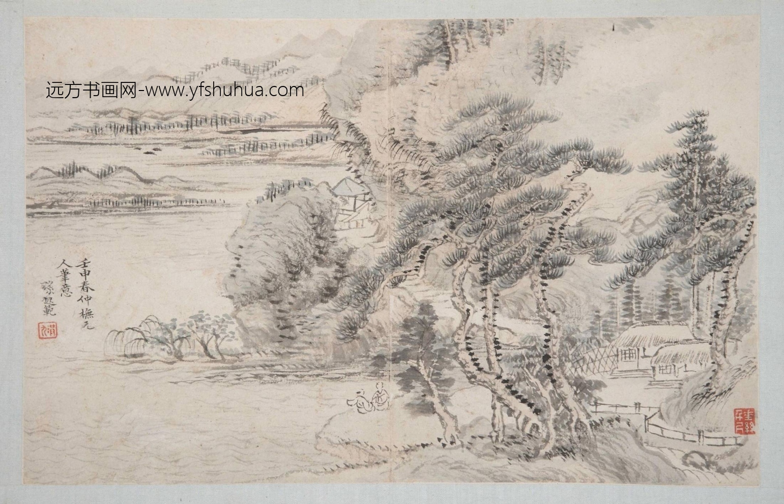 清-王翚等九家山水册-孙起范溪边对话图页-新00119834-10-12 清-王翚等九家山水册-孙起范溪边对话图页-新00119834-10-12