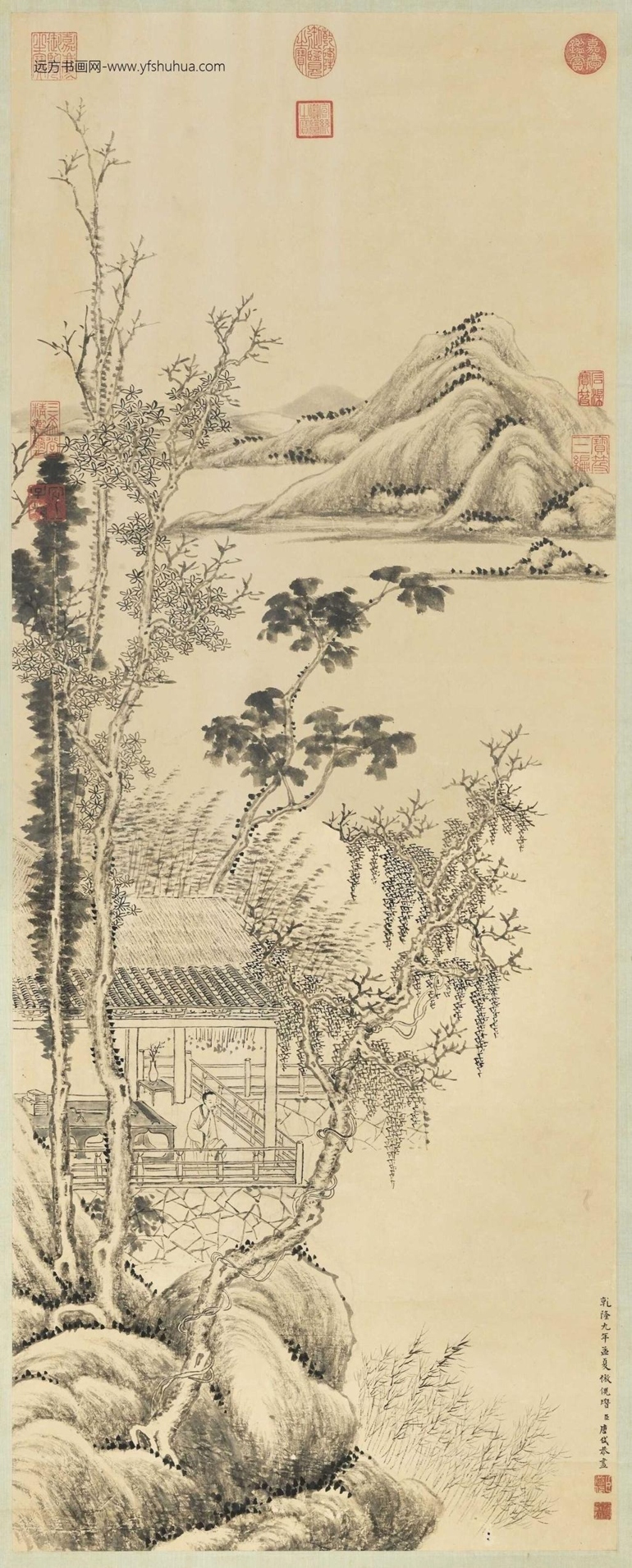清_唐岱_仿倪瓒清閟阁图轴