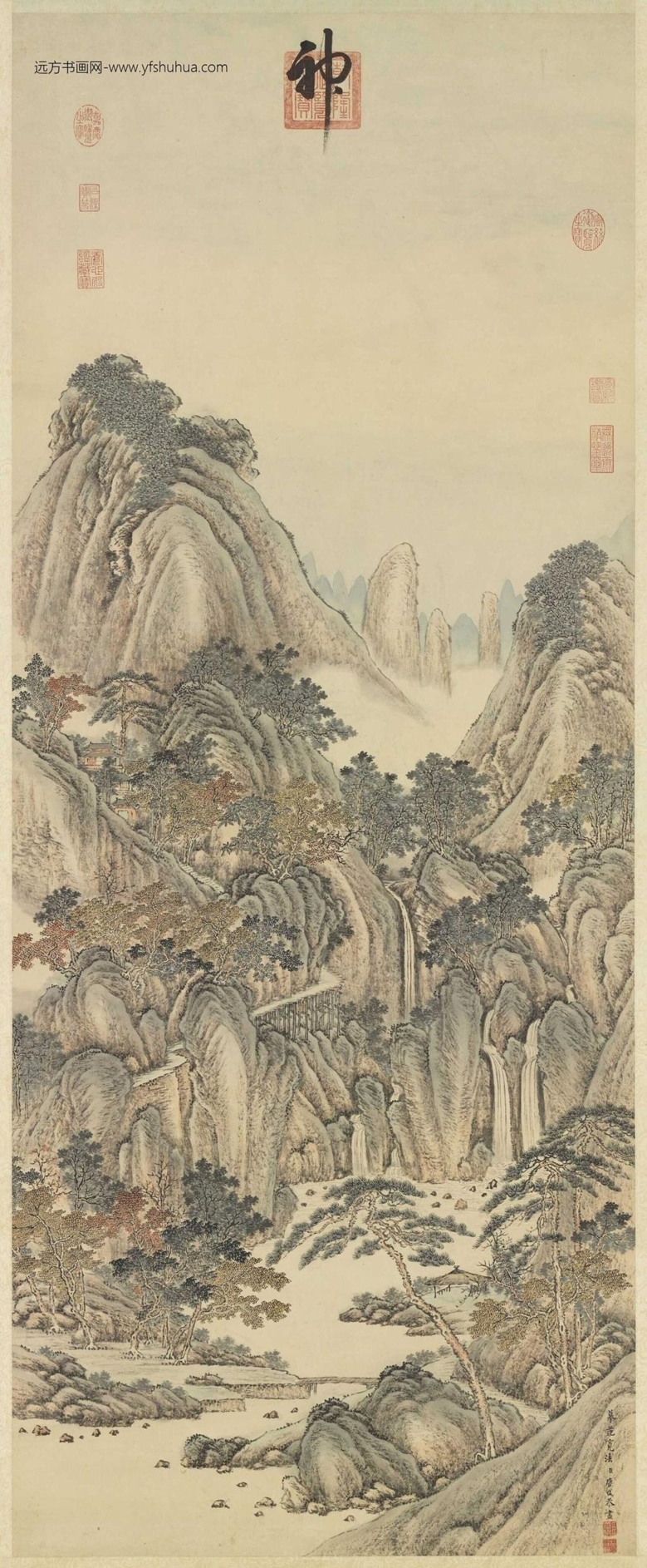 清_唐岱_仿范宽秋山瀑布图