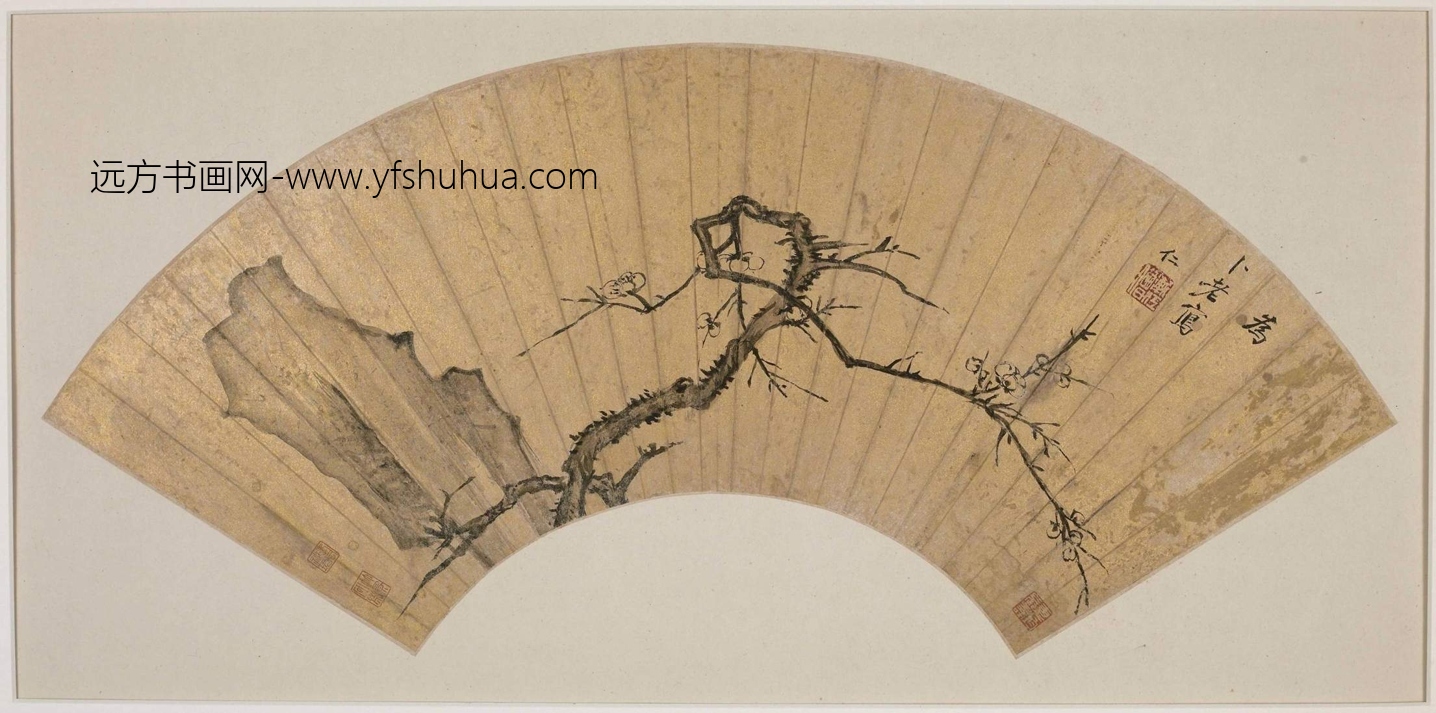 清_弘仁_画梅扇面