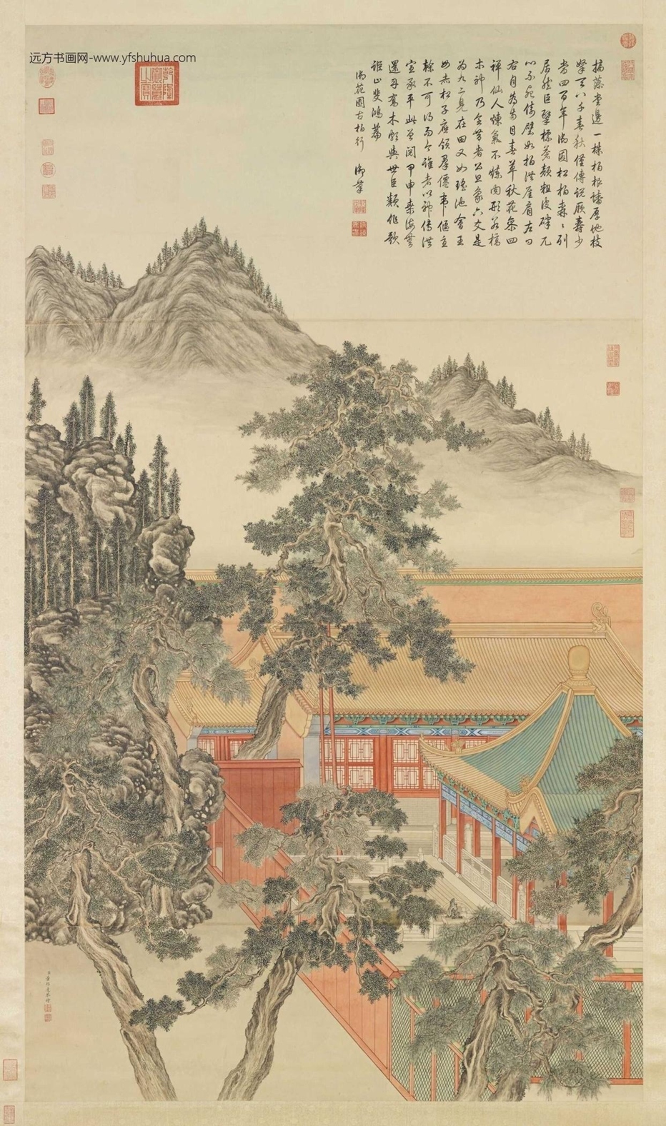 清_董邦达_御花园古柏图