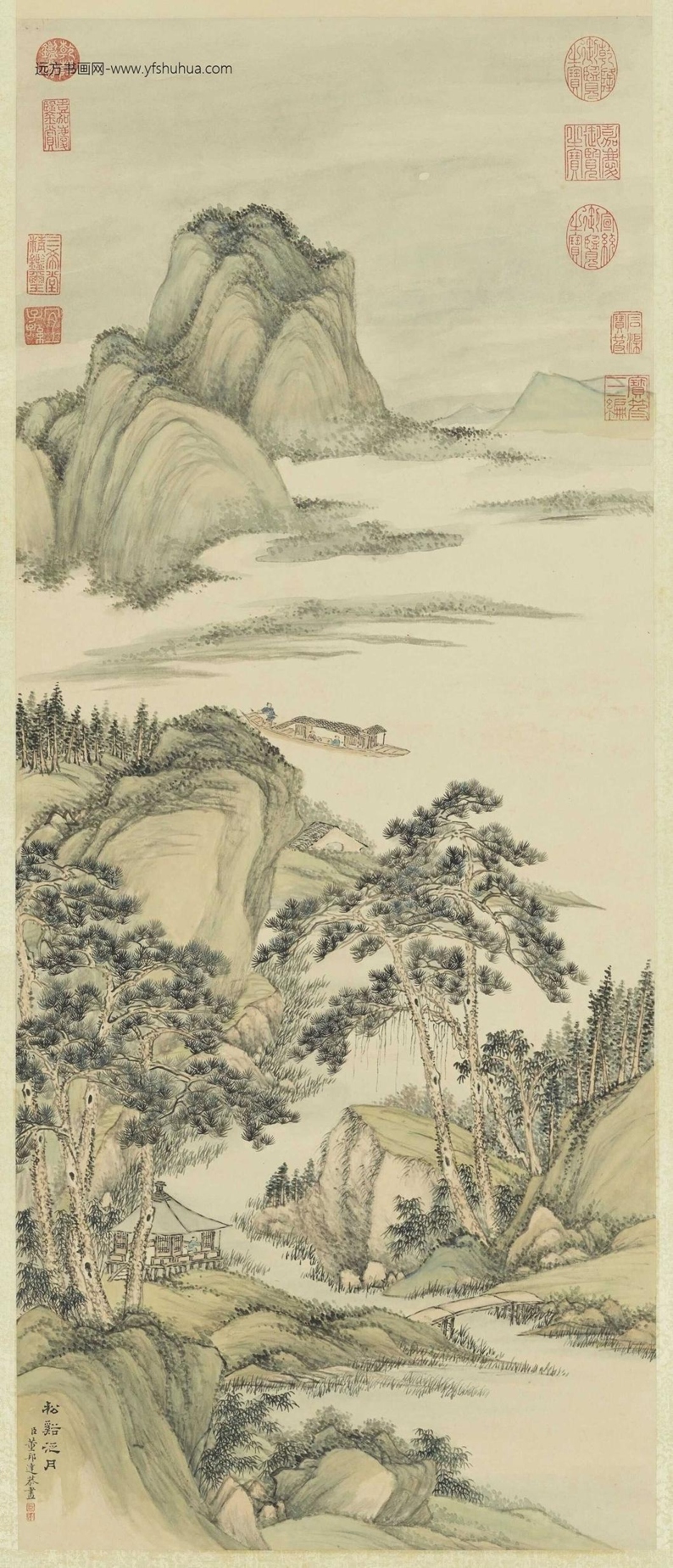 清_董邦达_松溪泛月图