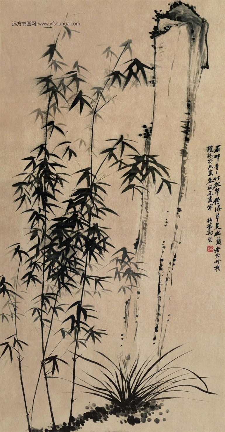 清_郑板桥_石畔竹兰图