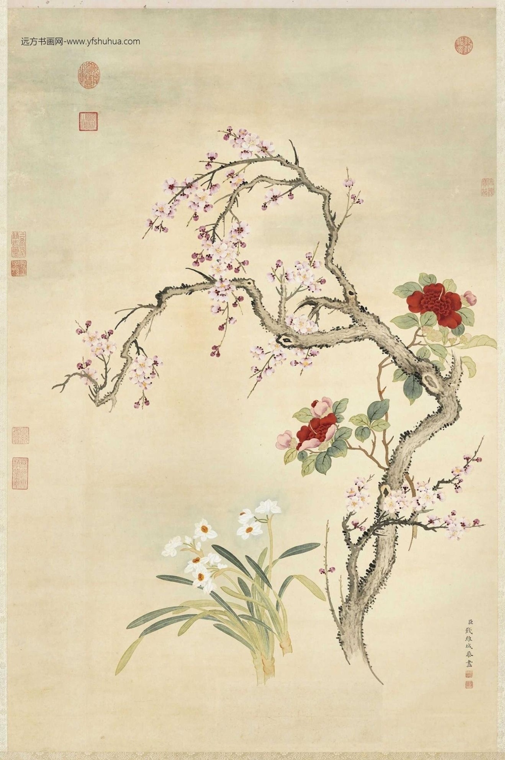 清_钱维城_梅茶水仙轴