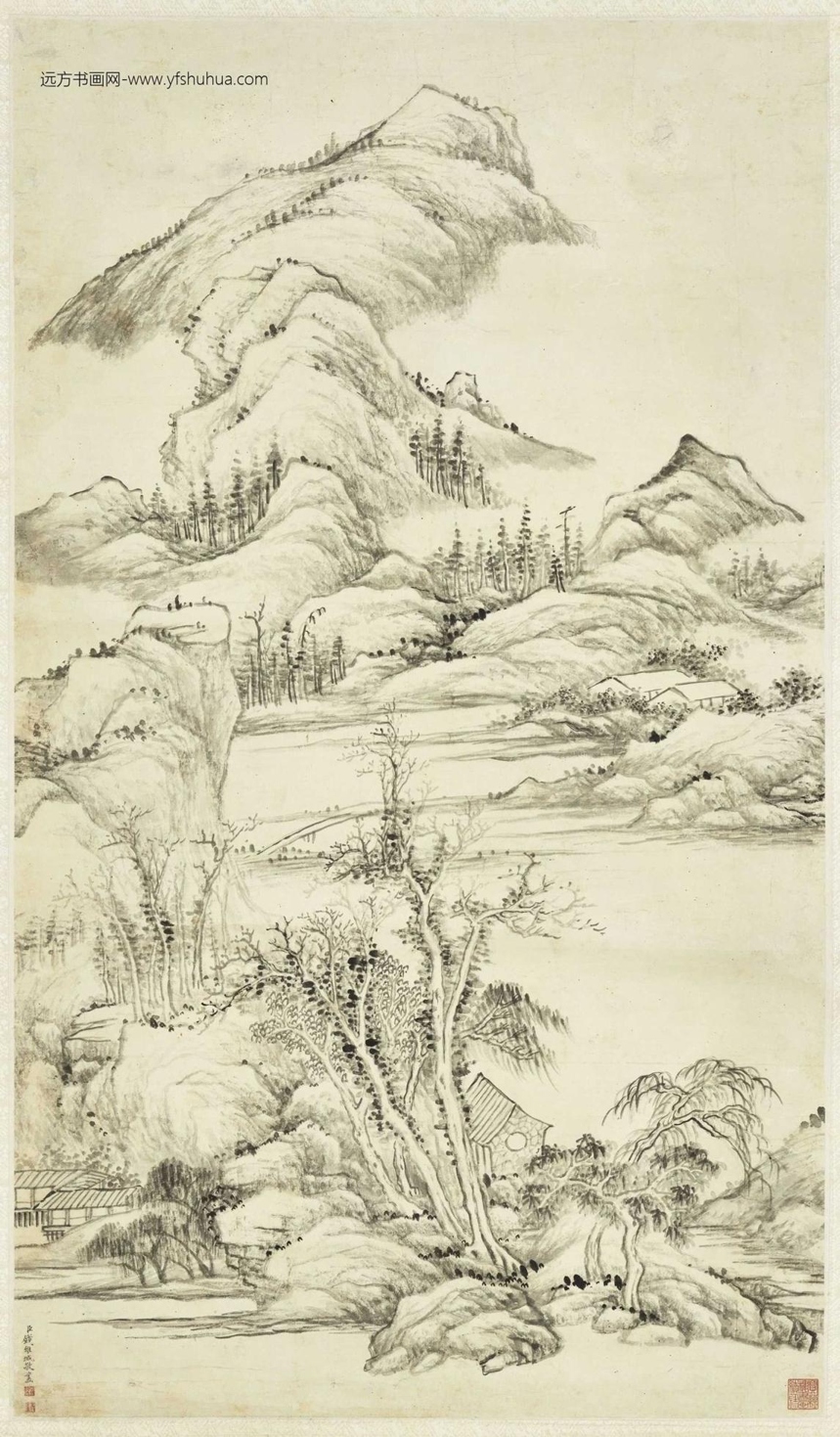 清_钱维城_溪桥野趣图