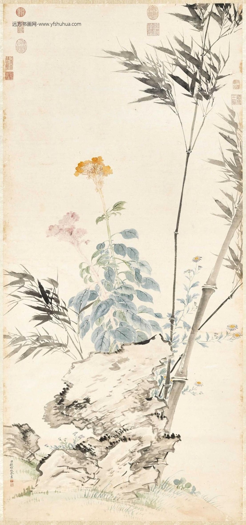 清_钱维城_竹石写生轴