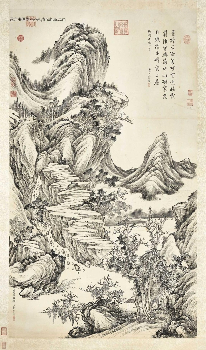 清_钱维城_苍崖烟磴图