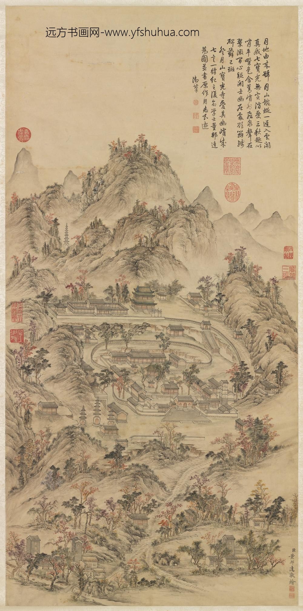 清董邦达绘御笔宝光寺诗轴 清董邦达绘御笔宝光寺诗轴