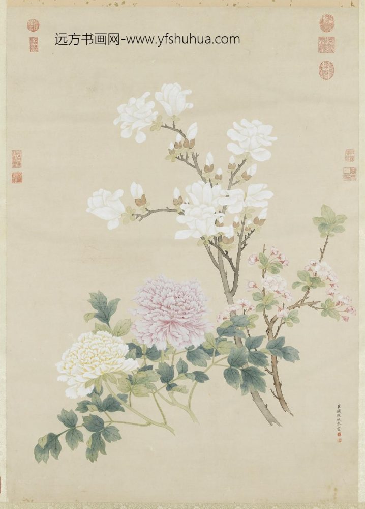 清钱维城画春花三种轴 清钱维城画春花三种轴