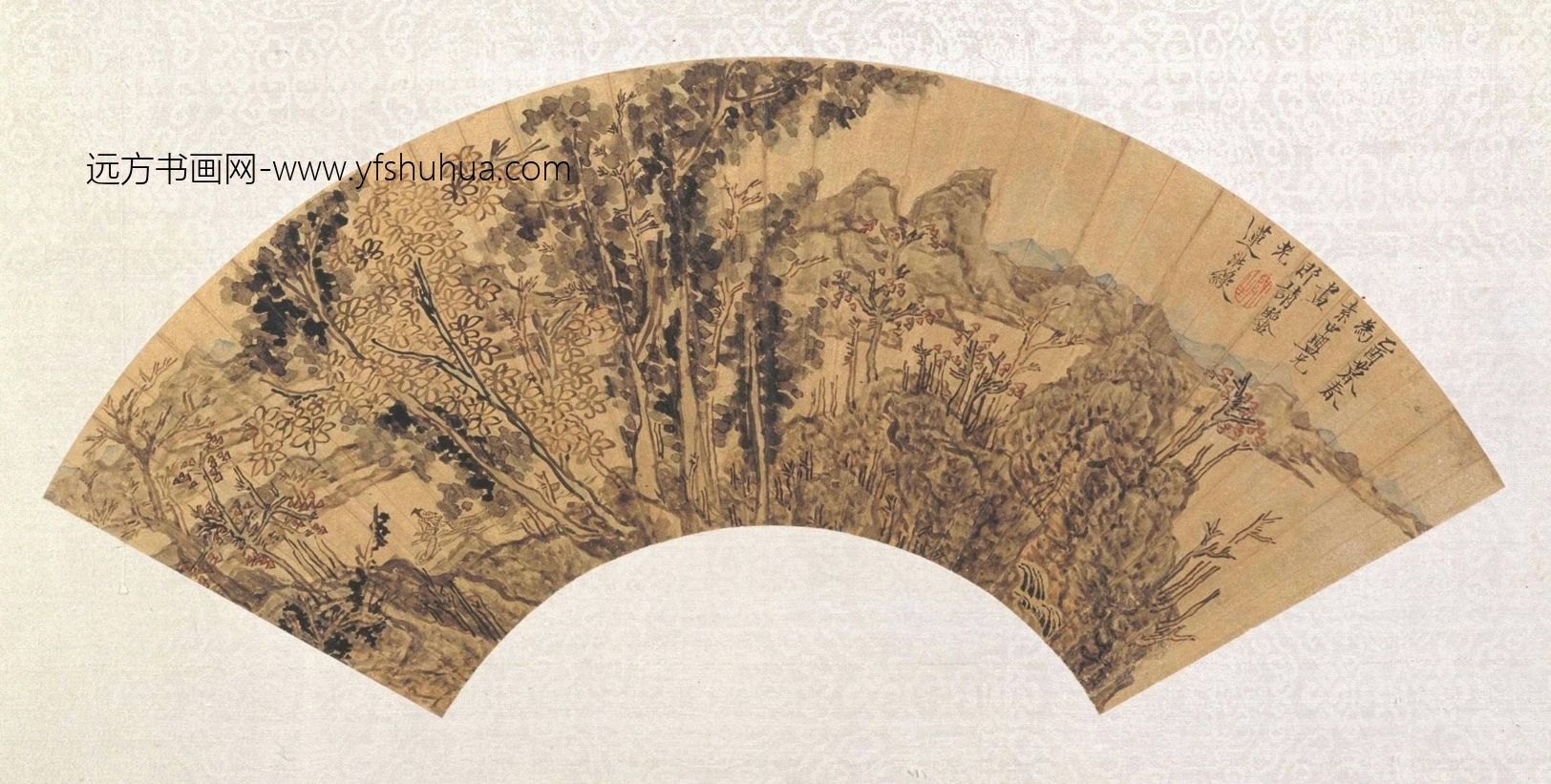 陈洪绶秋江泛艇图扇页