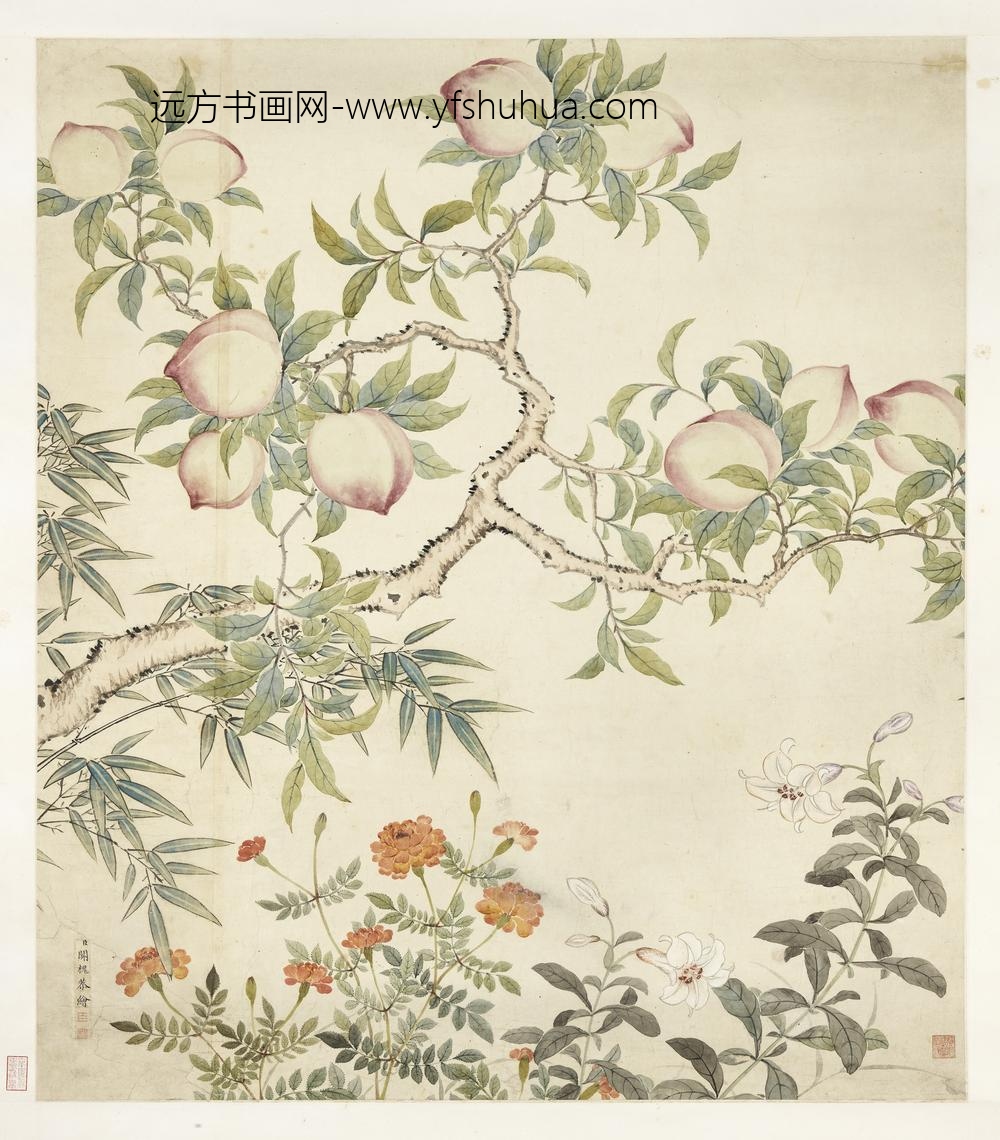 __清.关槐花卉图轴.中画__CANPAA __清.关槐花卉图轴.中画__CANPAA