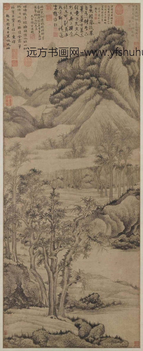 五代十国_巨然_寒林晚岫图