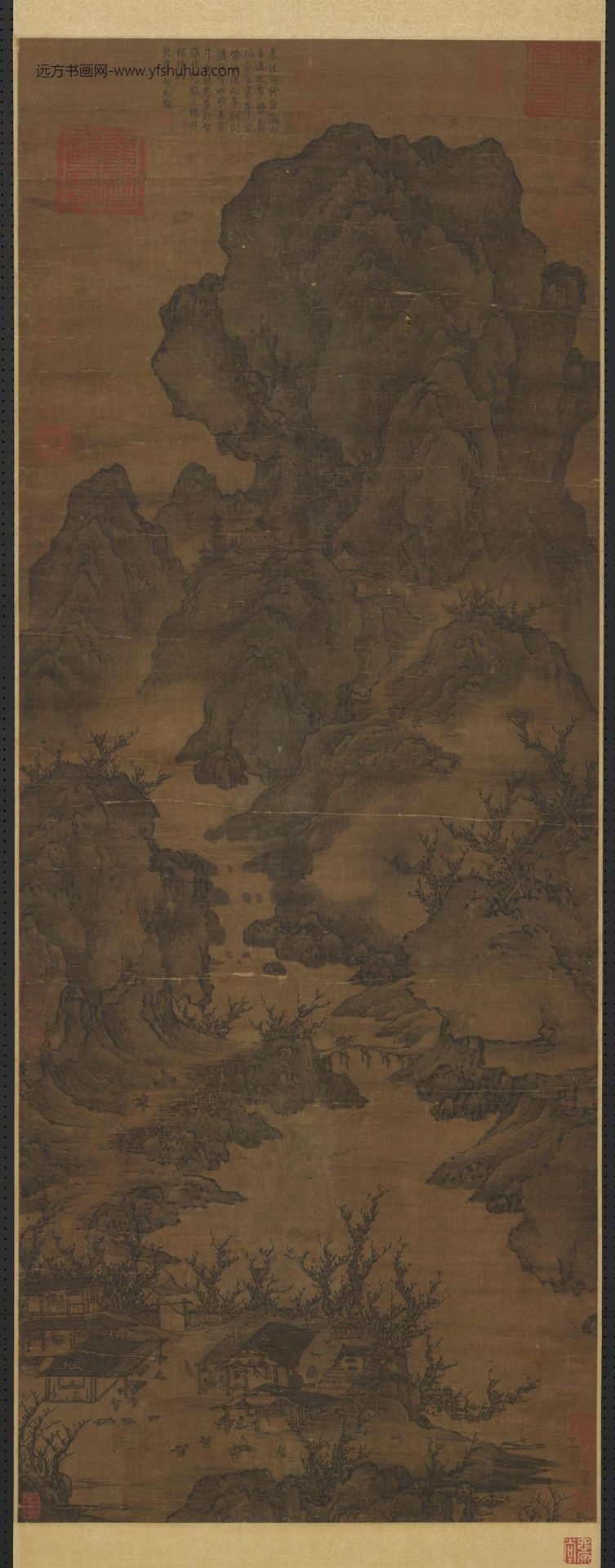 五代梁关仝画关山行旅轴