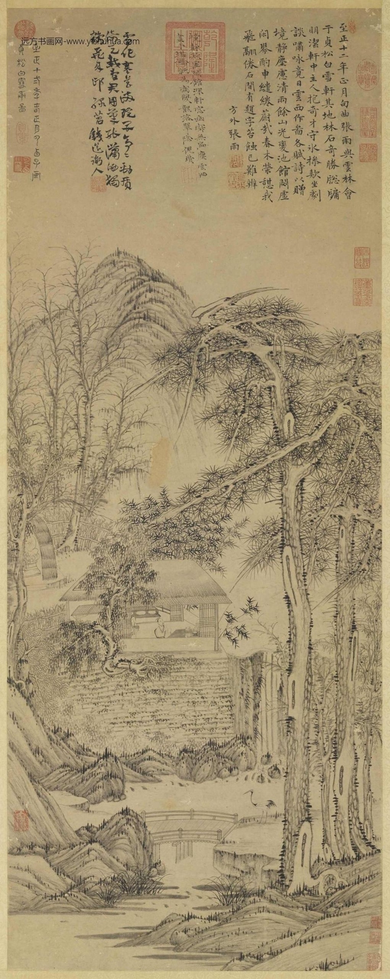 元_曹知白_贞松白雪轩图轴