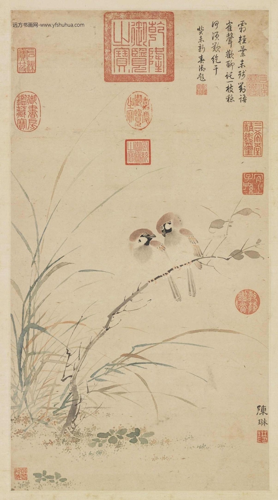 元_陈琳_疏枝双雀图