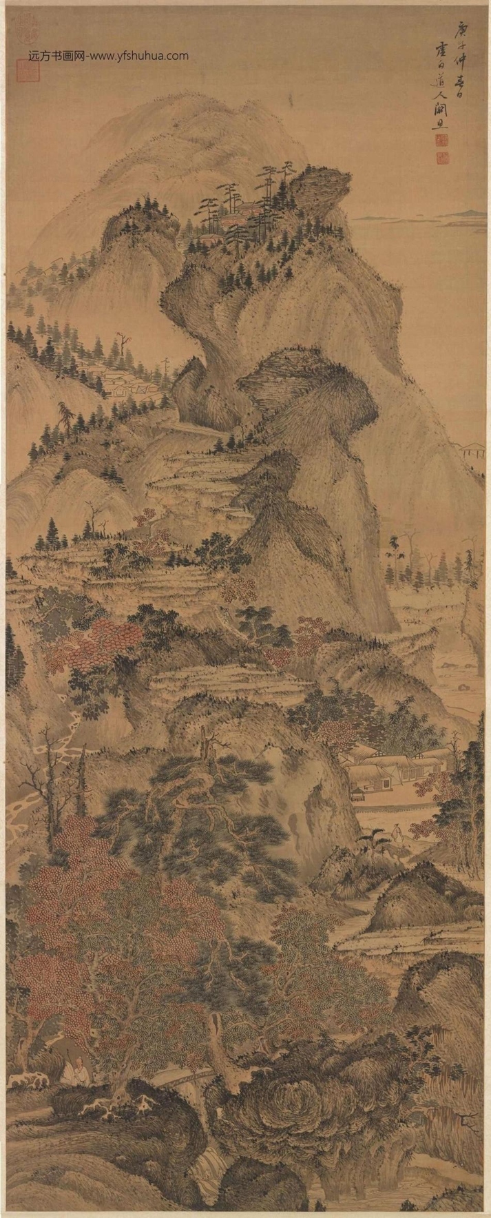 明_关思_秋林听泉图