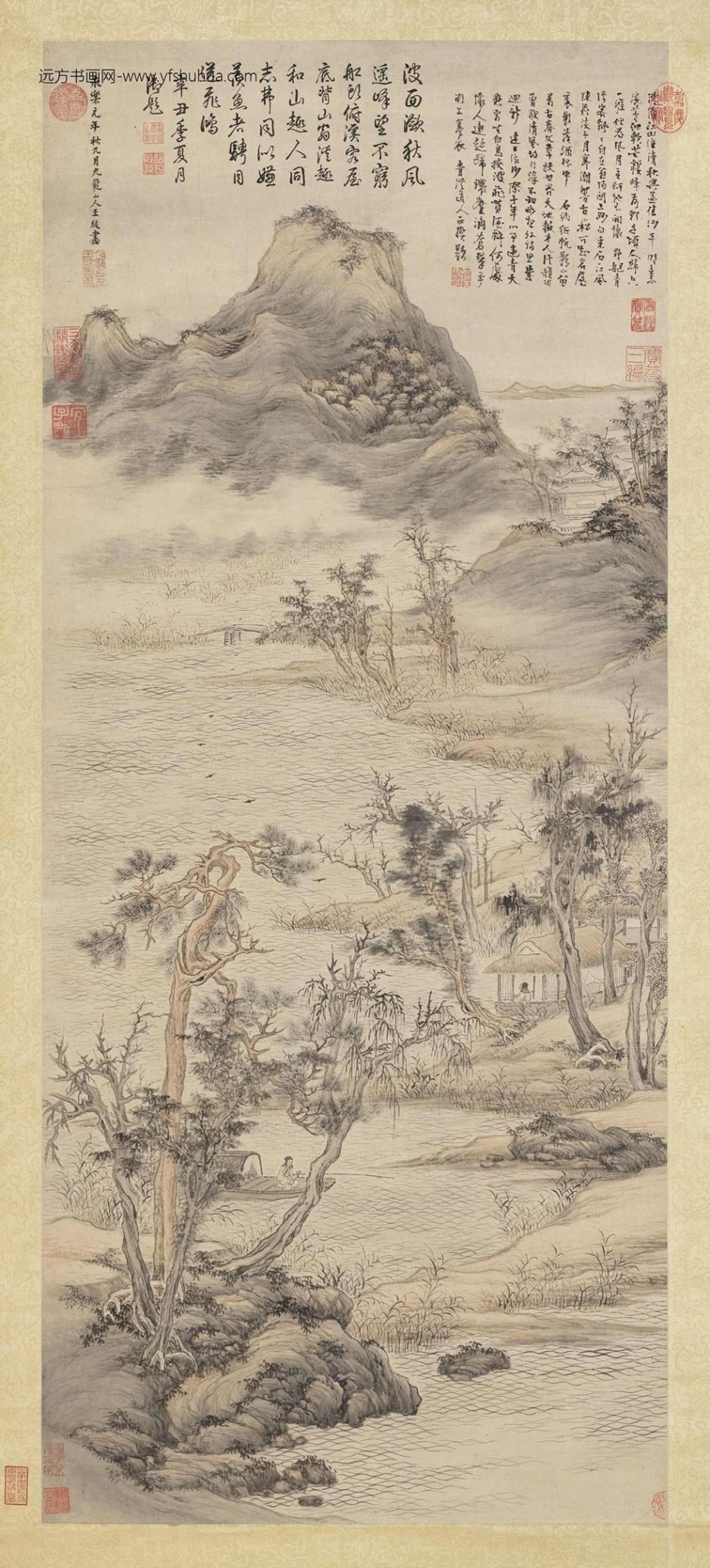 明_王绂_秋江泛艇图