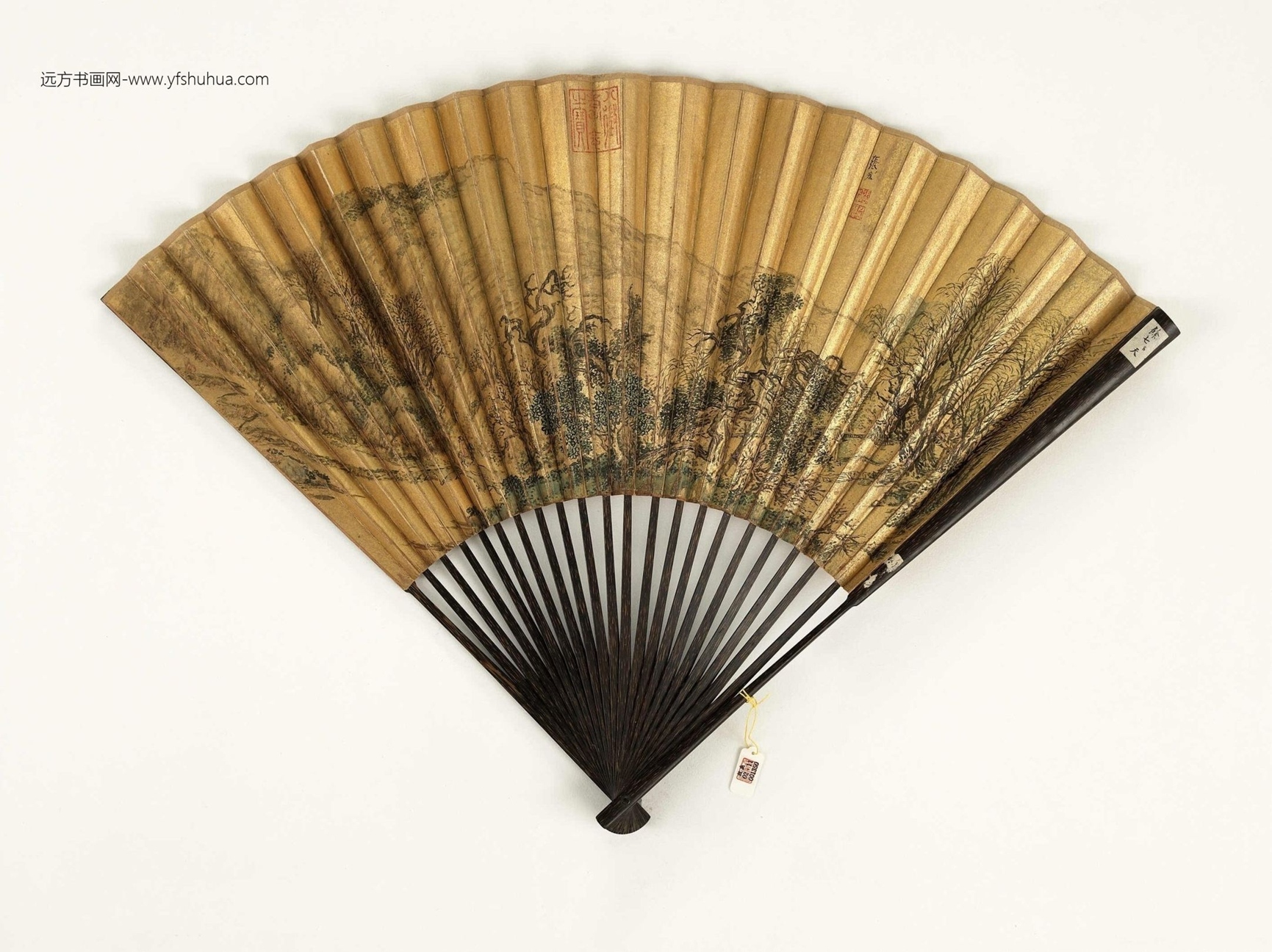 永琰书乾隆御制题居节品茶图用文征明茶具十咏韵明张宏画山水-成扇 (1)