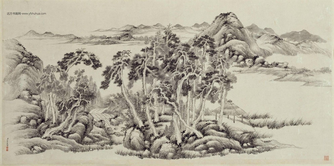 清-弘旿松林远岫图轴-故00004948